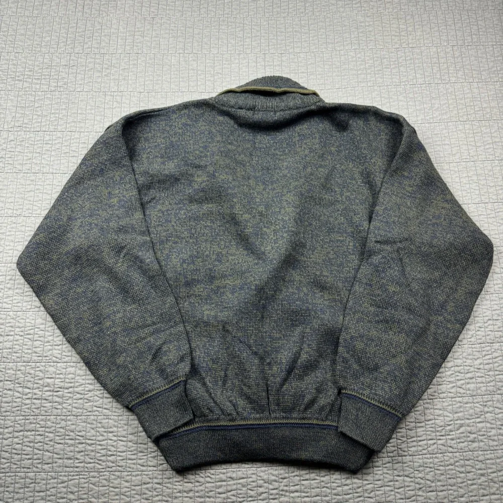Vintage Cacharel Men Large Shawl Collar Cardigan Wool Blend Green Blue Heathered